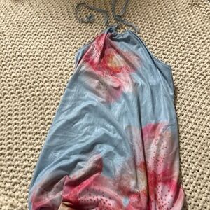 Floral Halter Dress in Blue and Pink